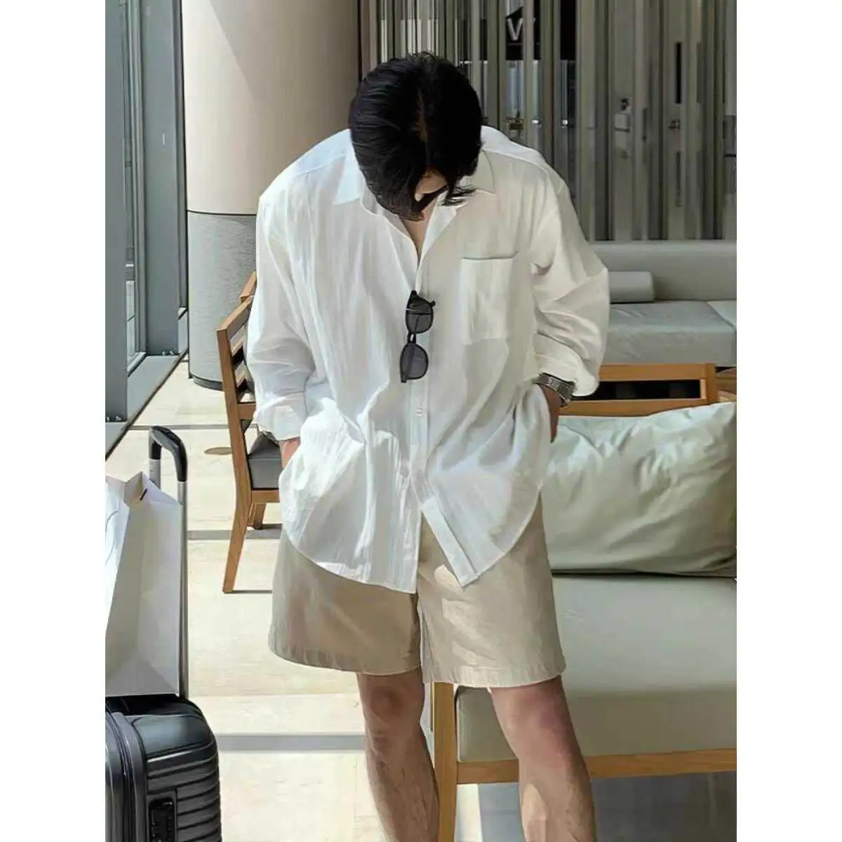 

Linen Casual Loose Long Sleeve White Shirt Lightweight Summer Youth Fashion Sun Protection Outerwear for Lazy Men Citywalk