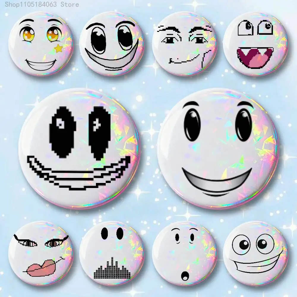 Face W-Winning Smile Cute Funny Badges 25 32 44 58 75 mm Round Cosplay Pin Bag Decor Fans Collect Friends Gifts Brooch Souvenir
