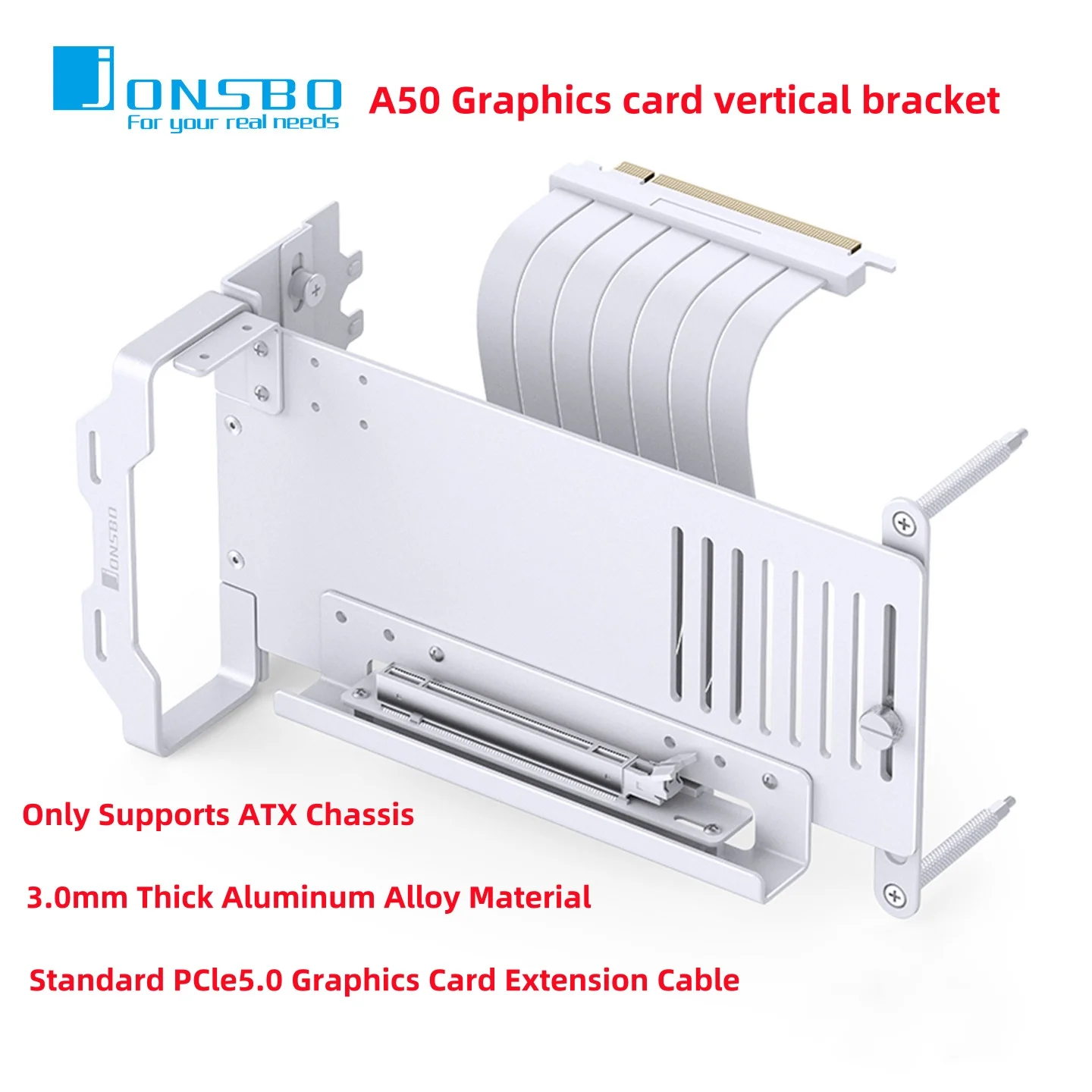 JONSBO A50 Aluminum GPU Vertical Mount Bracket Kit Standard 175mm PCle5.0 Graphics Card Extension Cable For ATX PC Case