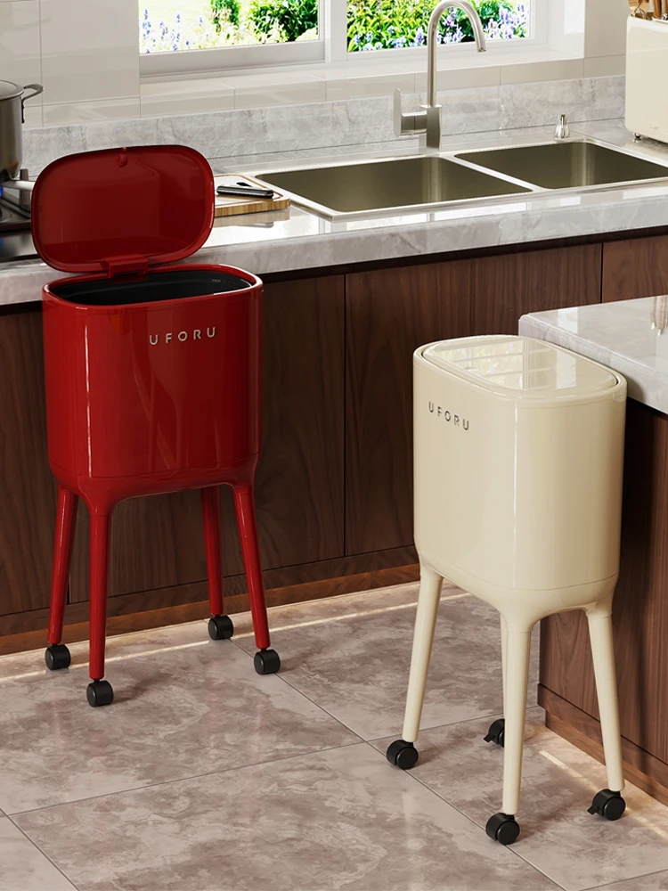 No-Bend Kitchen Tra Can Large Capaci Covered Mobile High Leg Buet Home  Cleaning Tools Floor Cleaning Utensils