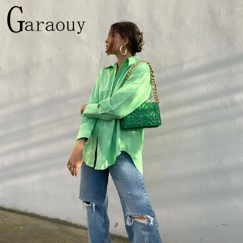 Garaouy 2023 Summer V-neck Poplin Shirt Women Simple Solid Loose Blouse Office Lady Casual Versatile Blusas Tops Cardigan Female