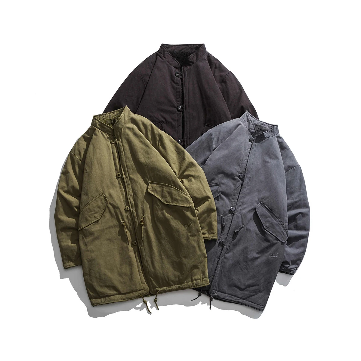 

Japanese Retro Kapital Vintage Double-sided Thick Coral Parkas Medium Long Stand Up Collar Cotton Jacket