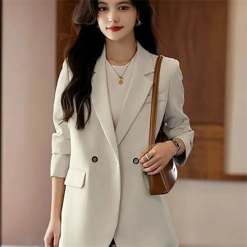 Spring Autumn Korean Blazers New Female Leisure High End Suit Long Sleeved Jacket Women Solid Color Short Chic Blazers Tops Coat