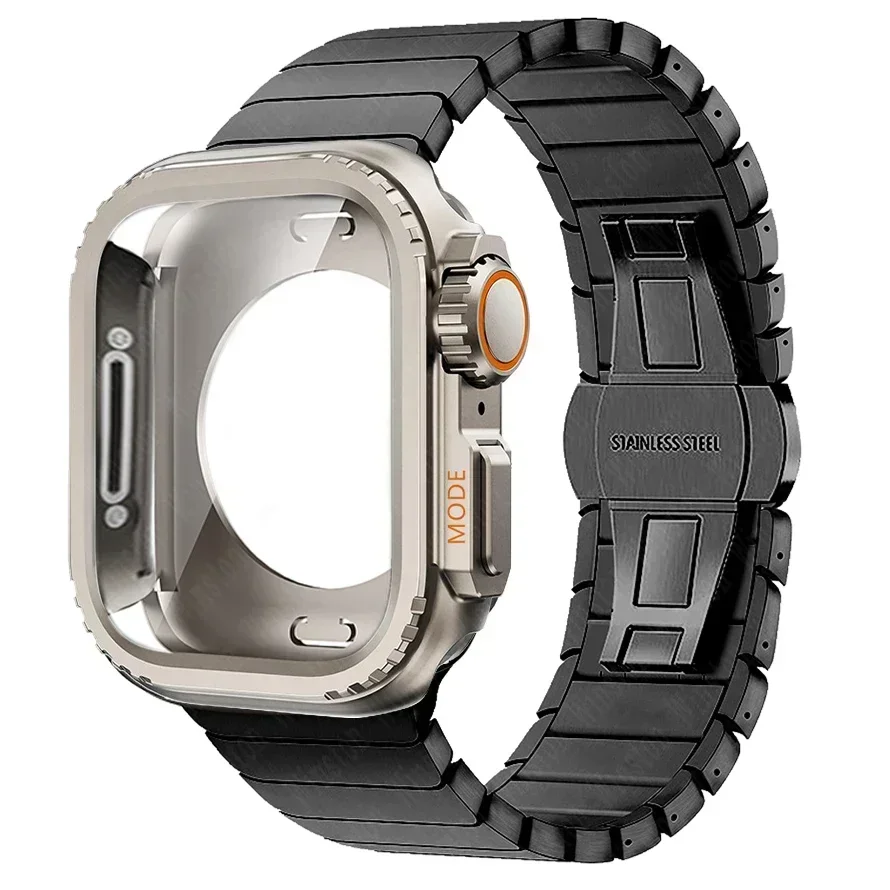 Kast + band voor Apple Watch Band 10 42 46 mm Ultra 2 49 mm 9 8 7 6 SE 5 Stalen metalen beschermhoes Upgrade Iwatch 49 mm 45 mm 44 mm