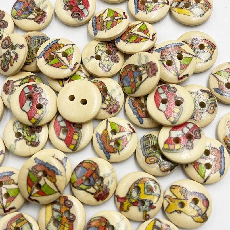 50 قطعة 15 مللي متر أزرار الخشب 2 حفرة أزرار خياطة للملابس مواد الخياطة الديكور التطريز WB930 #1