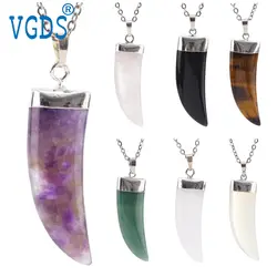 Natural Crystal Quartz Horn Wolf Teeth Pendant Personalized Charm Fashion Gemstone Necklace Party Gift Charms Men Women Jewelry