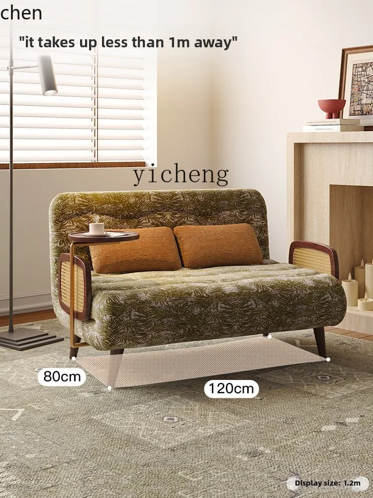 ZML folding sofa bed dual-purpose living room small apartment overnight cotton and linen fabric solid wood