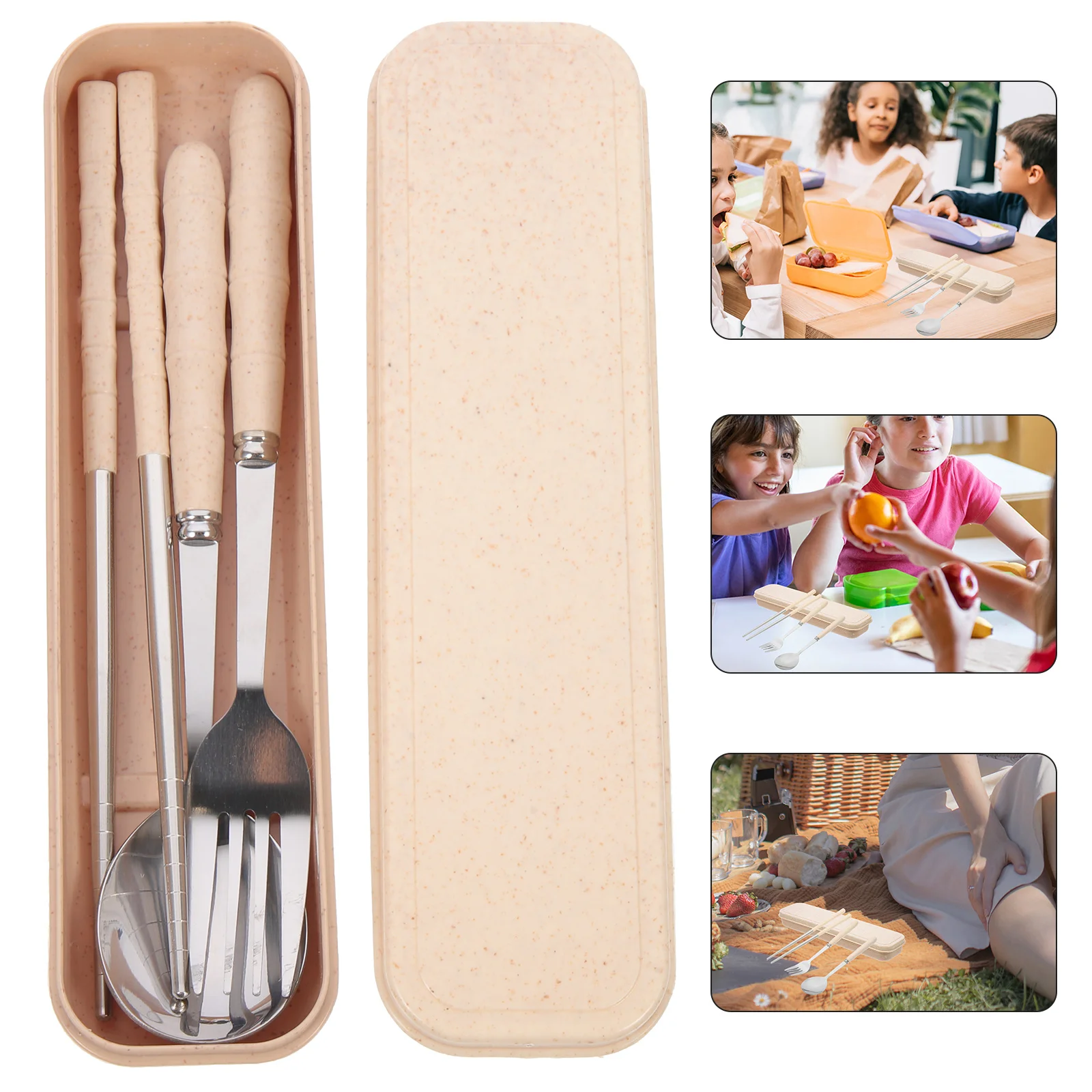

1 Set Stainless Steel Spoon Fork Chopstick Portable Tableware Kit For Travel Camping Picnic Hiking Outdoor Reusable Utensil Set