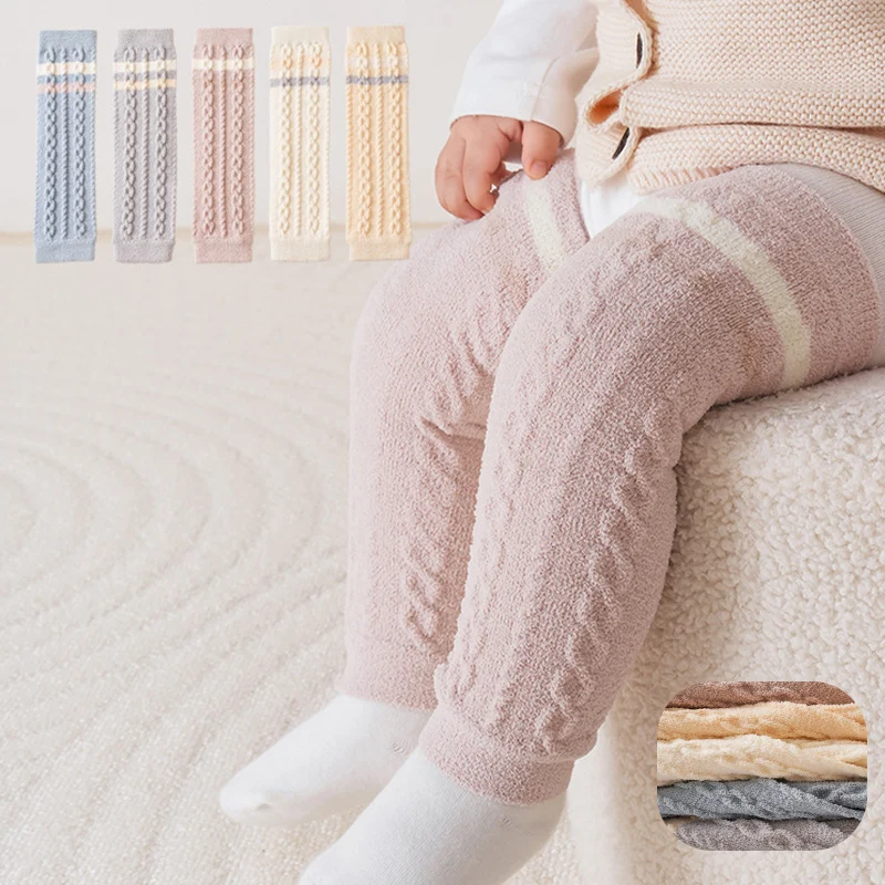 3/5 Pairs Baby Knee Pads Winter Thick Knit Striped Toddler Crawling Knee Protection Thermal Leg Warmers for Infant Boys Girls
