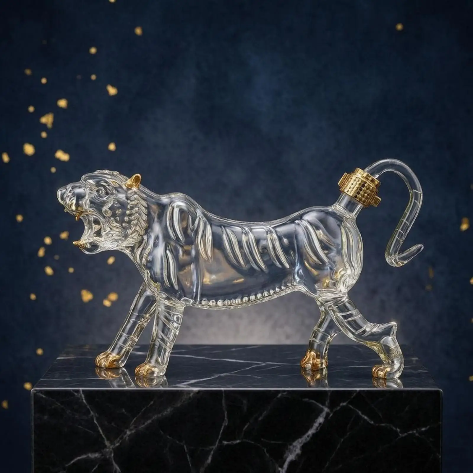 Animal-Glass Bottle Transparent Tiger Decanter Carved Glass Stopper Bottle