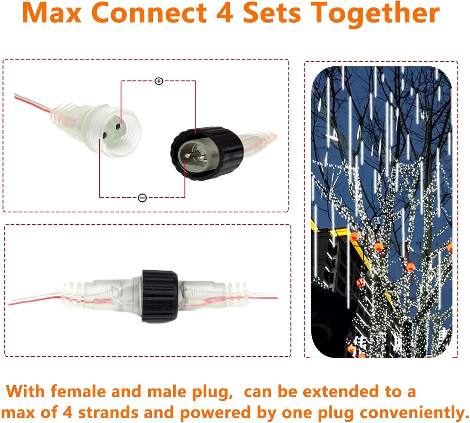 Confezione da 2 luci per pioggia di meteoriti con timer, stringa a cascata da neve 384 LED per decorazioni natalizie per interni ed esterni