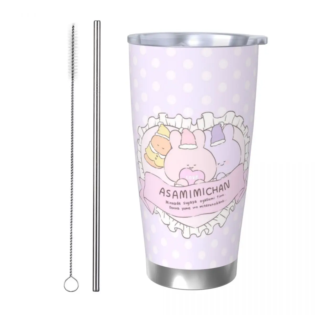 Asamimichaan Cute Asamimi 20oz Stainless Steel Insulated Thermal Coffee Car Cup Cold Hot Mugs Vacuum Flask