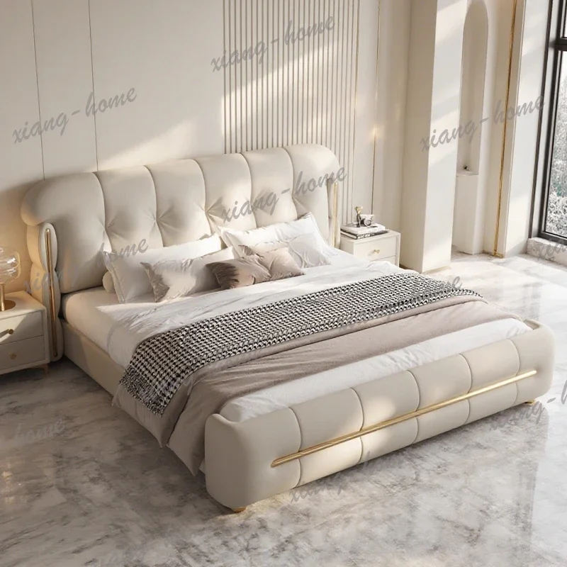 LJY 180x200cm Italian style Double bed frames luxury king size twin Double Soft Package Wedding Bed Headboard bedroom furniture