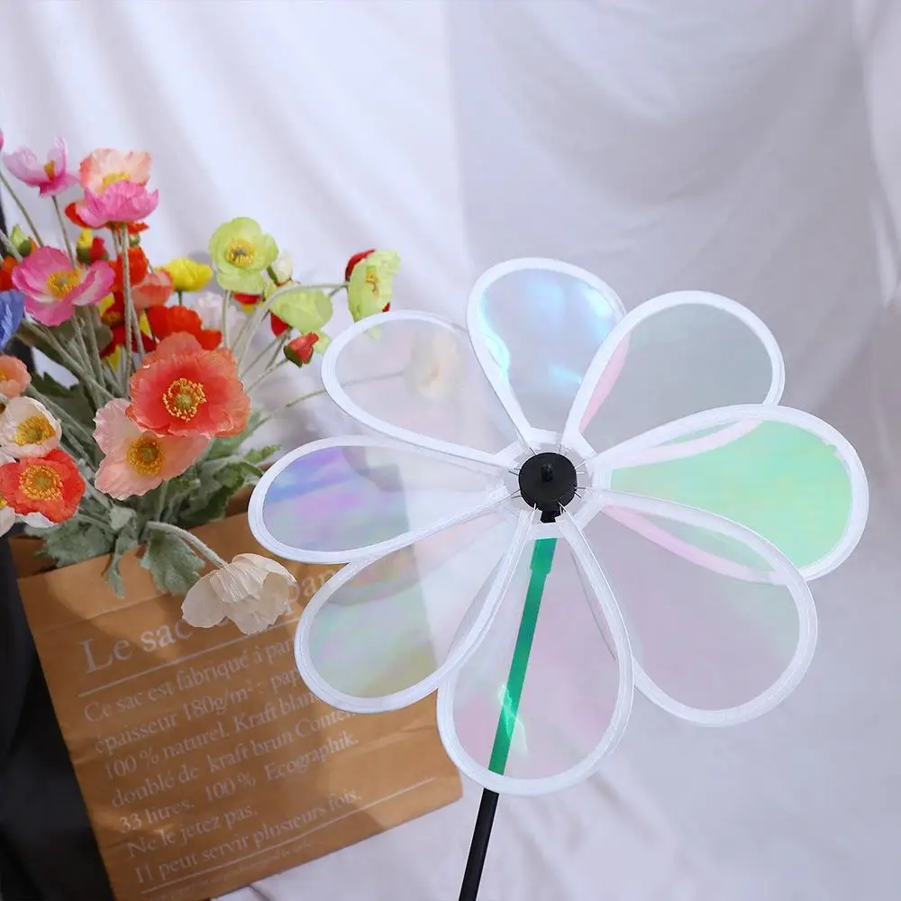 Transparent Eight Leaf Windmill Colorful Flower Color Film Windmill Grounding Waterproof and Sunscreen Bird Repelling Windmill