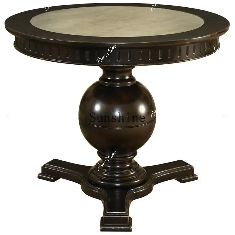 French retro solid wood round dining table marble surface coffee/dining table  FT