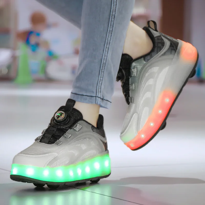 Children Detachable 4 Wheels Shoes With LED Lights Adults Kids Boys Girls Flashing Roller Skates Sneakers Outdoor Skating Sport