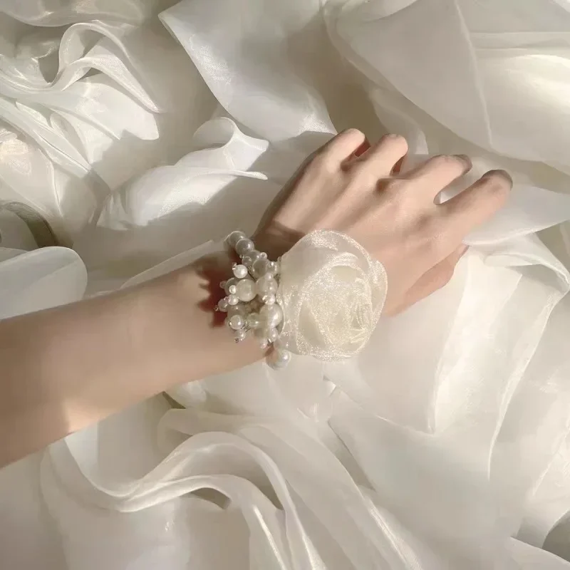 Wrist Flower Bridesmaid Wedding Bride Wedding Superior Sense of Beautiful White Super Fairy Hand Flower Bracelet Flower Sisters