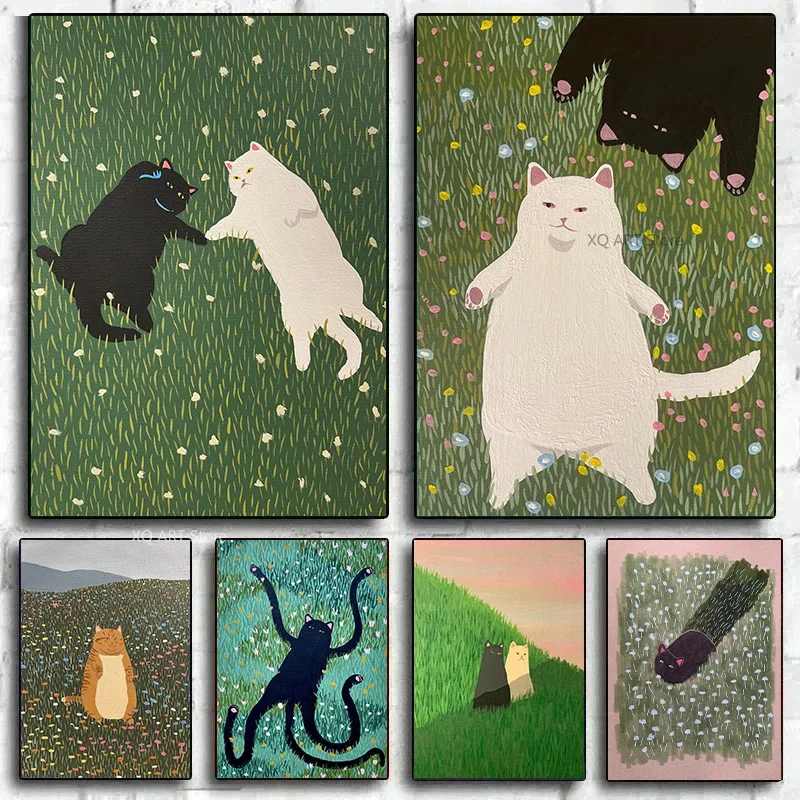 Funny Cute Lovers Cat Poster Can You Sing Me That Until I Stop Canvas Painting Kitty On Grass Wall Art Living Room Home Decor