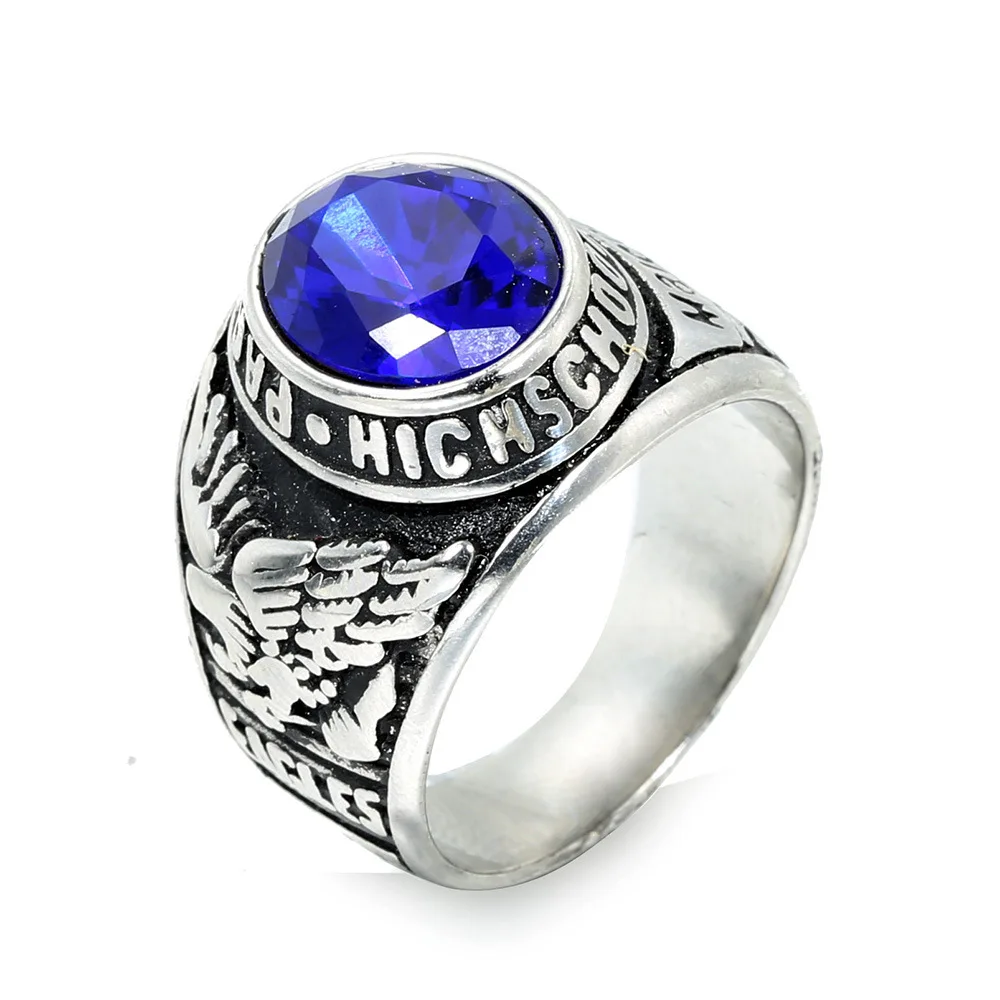 European And American Popular New Hand Jewelry Eagle Men\'s Military Ring Multi-color Sapphire Titanium Steel Ring