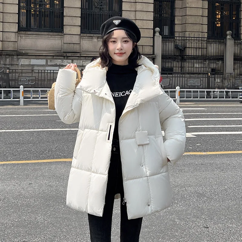 Women Jacket Windproof Thick Warm Long Puffer Coat White Female Basic Snow Overcoat Winter Parkas Hooded Down Cotton