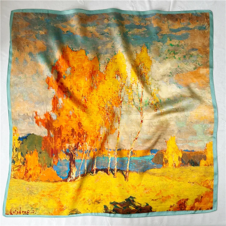 Yellow Silk Scarf Women Spring Summer Neck Shawl Square Head Bandanas Hair Bag Accessories Women Foulard Femme 65cm