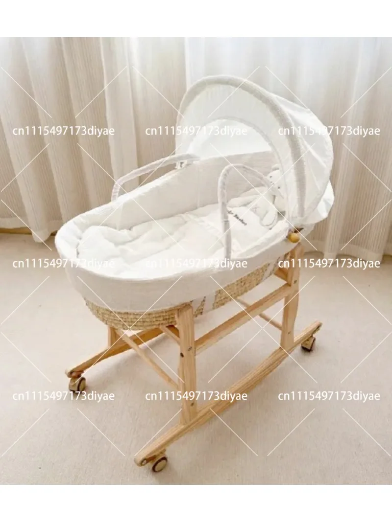 Woven Baby Cradle Portable Carry Basket, Newborn Bedside Sleeper Reclining Chair Handmade Bassinet