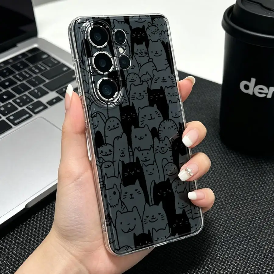 Phone Cover Case for Samsung Galaxy S26 S25 Edge S21 S22 FE S23 Ultra Note 20 Ultra 10 S24 S20 Plus Dense Cat Line Art Print
