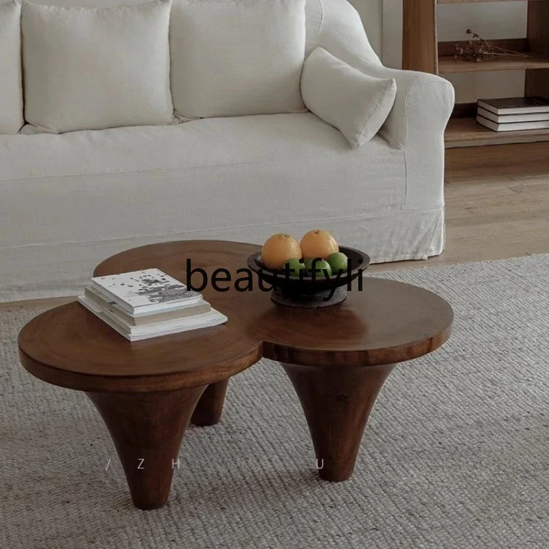 

zqxJapanese-style wabi-sabi wind solid wood round coffee table living room homestay creative coffee table