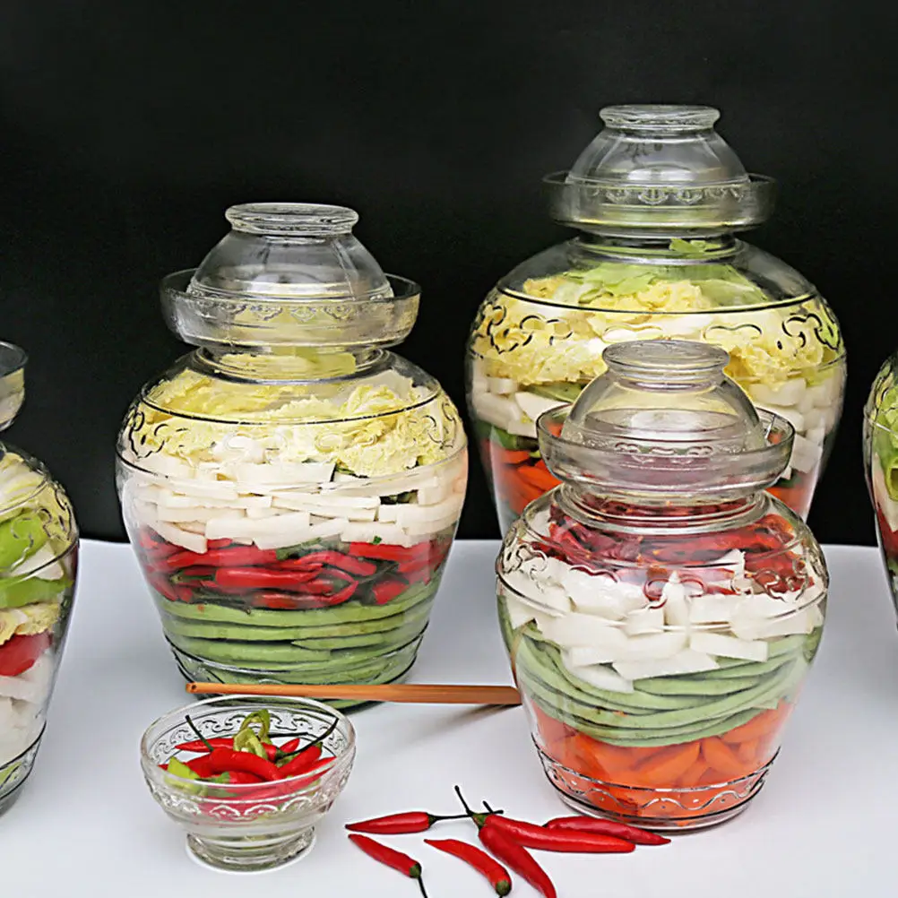 Food Grade Glass Pickle Jar Wide Mouth Airtight Fermenting Jar for Sauerkraut Pickling Kimchi Cereal Jam Candies Multi Use