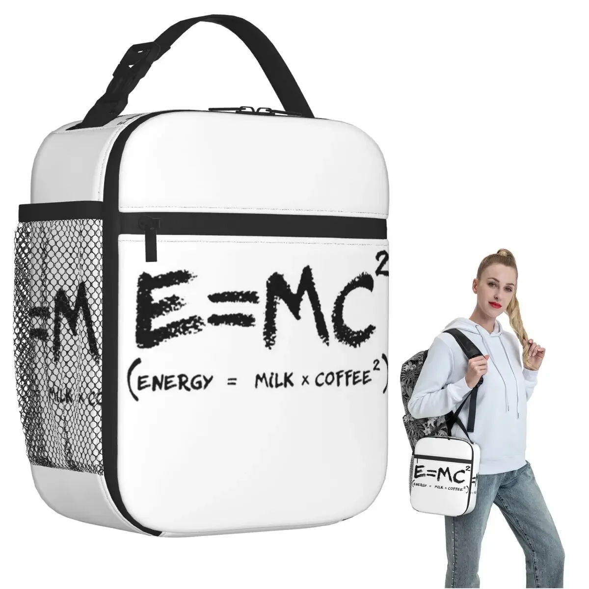 Science E = MC2 Energy Milk Coffee Physics Math Insulated Lunch Bag for Women Children Food Boxes Thermal Lunch Box Tote