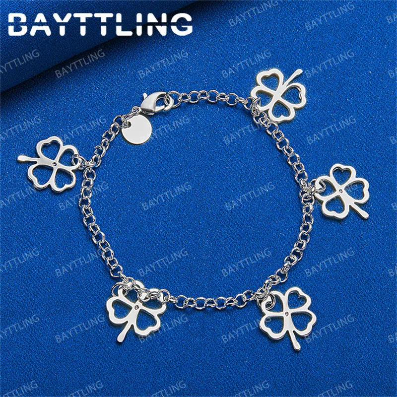 

Luxury 925 Sterling Silver Delicate Four Leaf Clover Hollow Bracelet Women Fashion Party Gift Accessories Jewelry Wedding