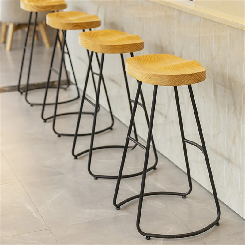 

Home Bar Reception Chair Wood Metal Legs Lounge Reinforce Dining Bar Stool Black High Diner Design Banqueta Household Items