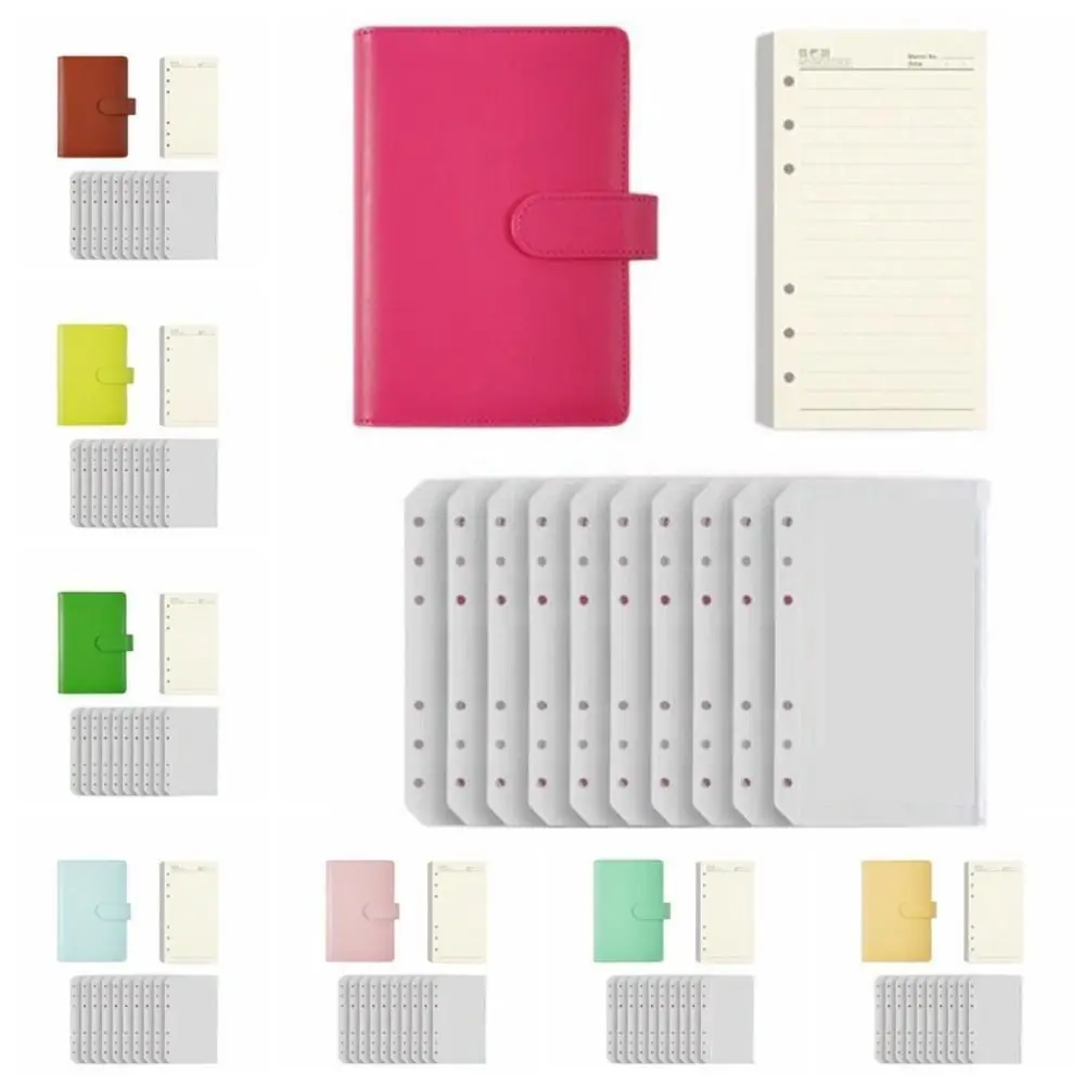 Pu Leather Loose-Leaf Notebook Macarone Color Portable Saving Money Binder 6 Holes Binder Magnetic Buckle Budget Binder