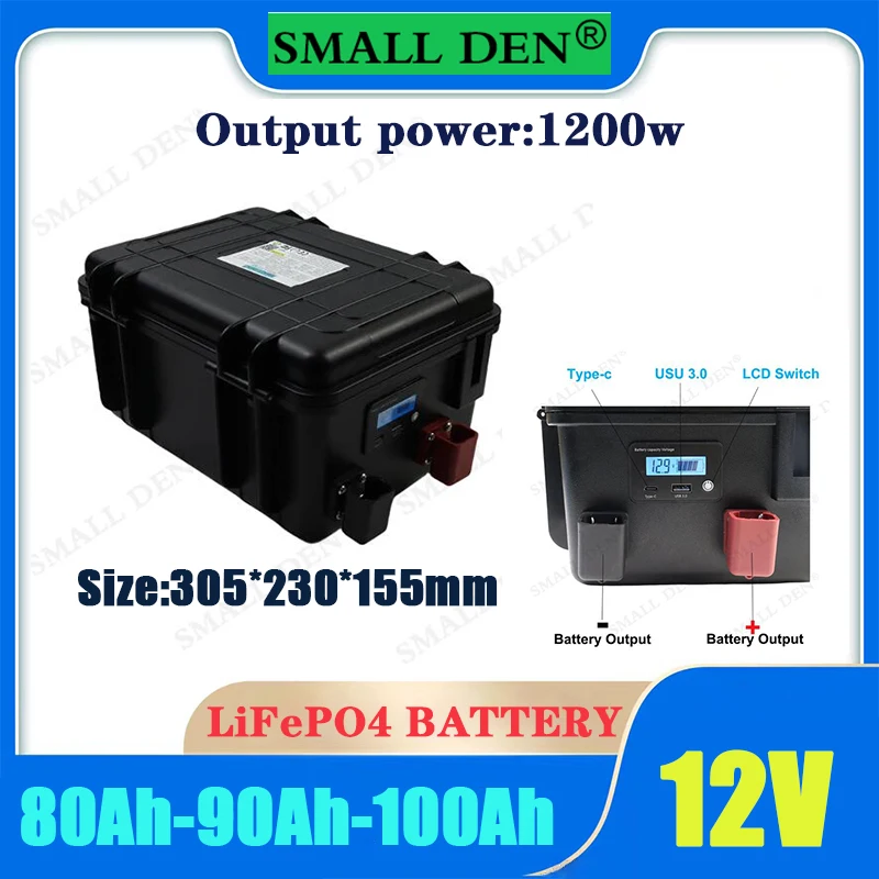 Brand New 12V 100AH 90AH 80AH LiFePO4 Battery 12.8V Lithium Iron Phosphate LCD Screen Solar RV Battery Series and Parallel Use