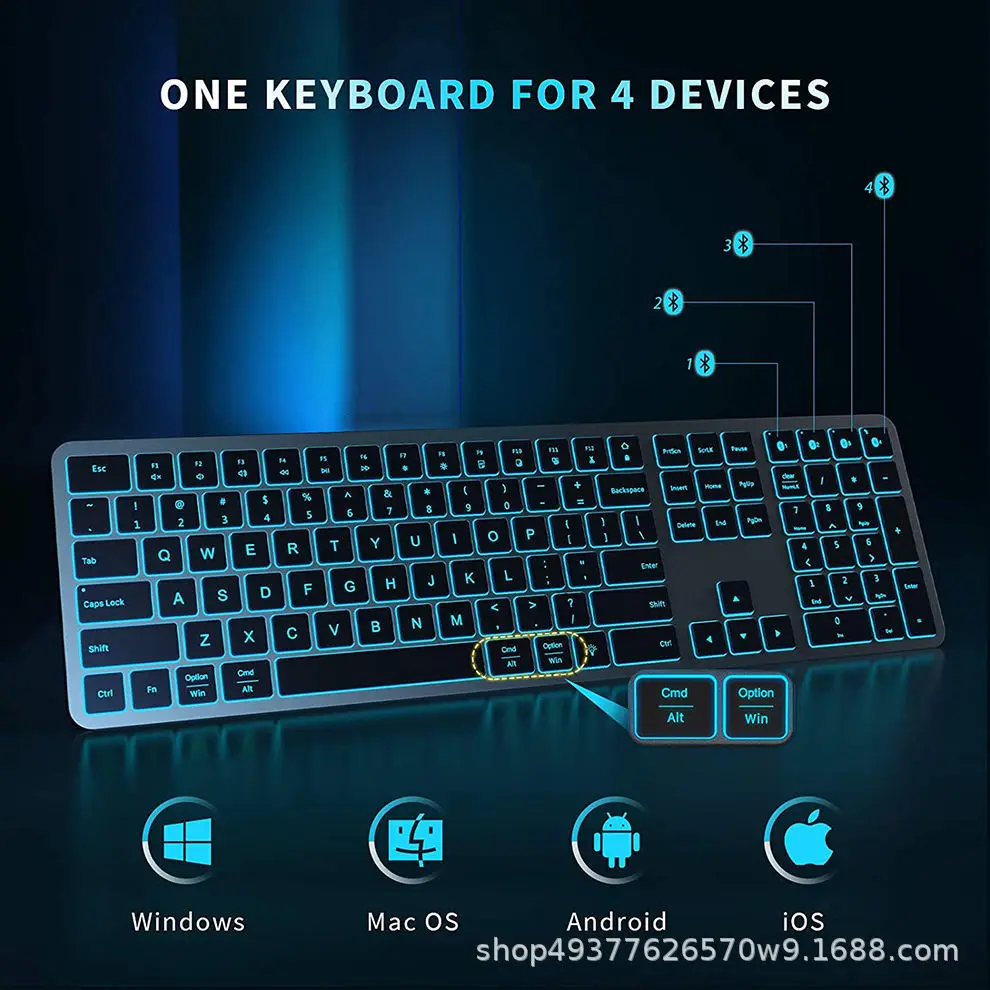 

Bluetooth-клавиатура для нескольких устройств, перезаряжаемая беспроводная клавиатура с подсветкой, 110-клавиш, совместимая с мультисистемой Android Mac