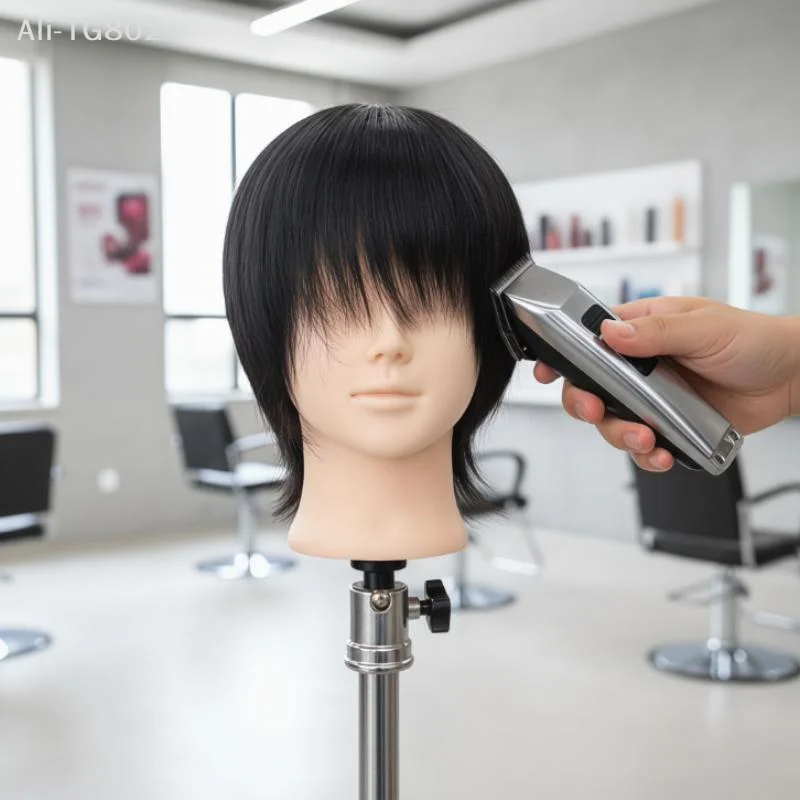 Neosfg Real Human Hair Mannequin Head Short Black Hair Perfect For Barber Training Practice Beauty Styling Tool