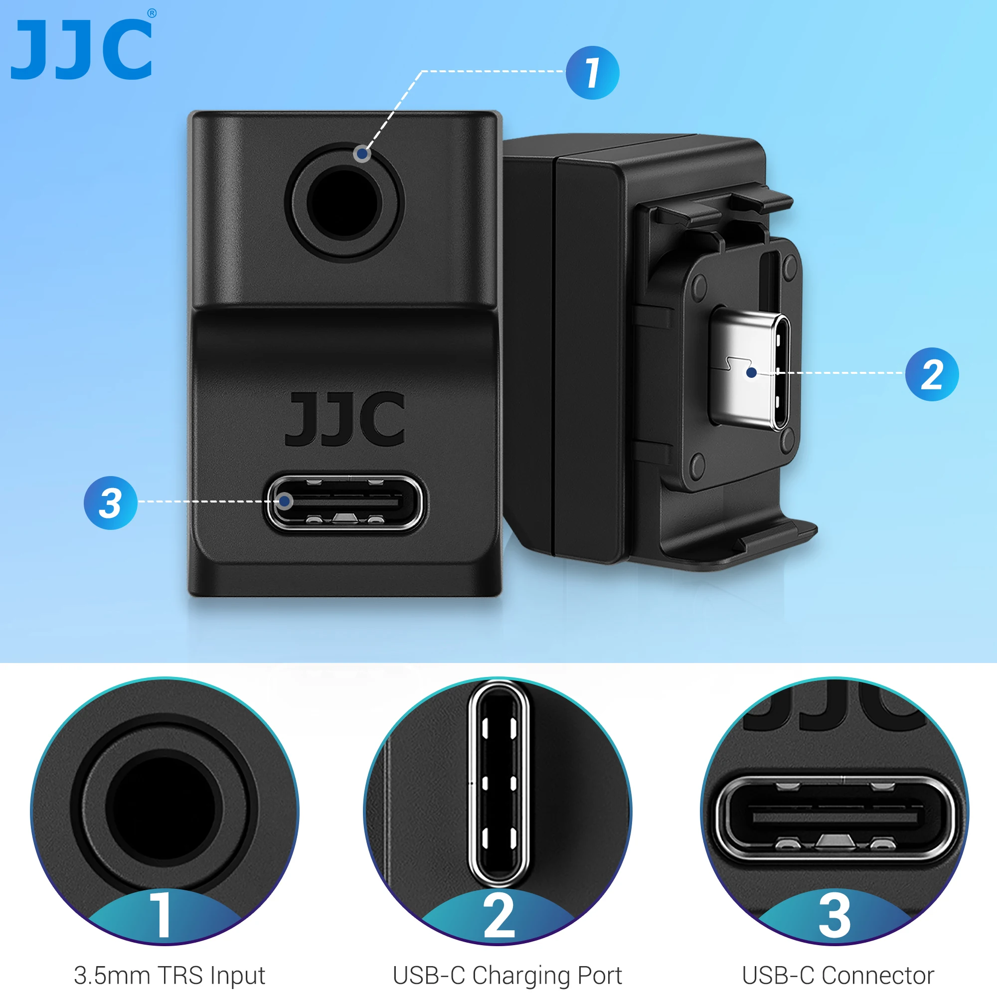 JJC Insta360 Ace Pro 2 Audio Adapter Mic Adapter For Insta 360 Ace Pro External Mic Type-C 3.5mm Audio Ports Support Charging
