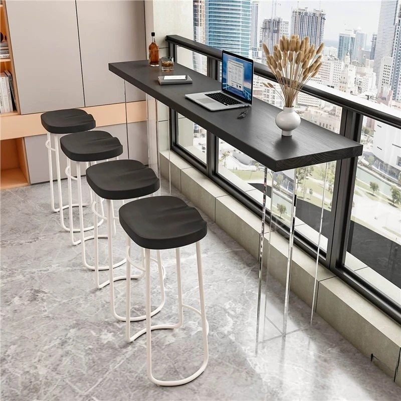 Solid wood acrylic transparent suspended bar counter, living room balcony long table, homestay leisure high table and chairs