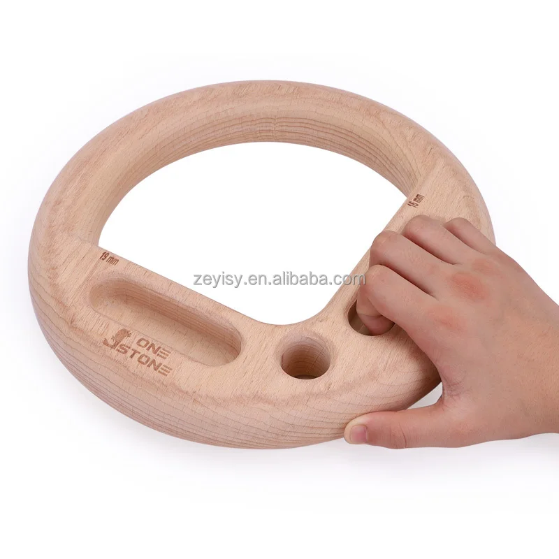 Home Gym Adjustable Wood Hanging Plate Ring with Cam Buckle for Rock Climbing Gymnastics Gymnastics Roman Ring