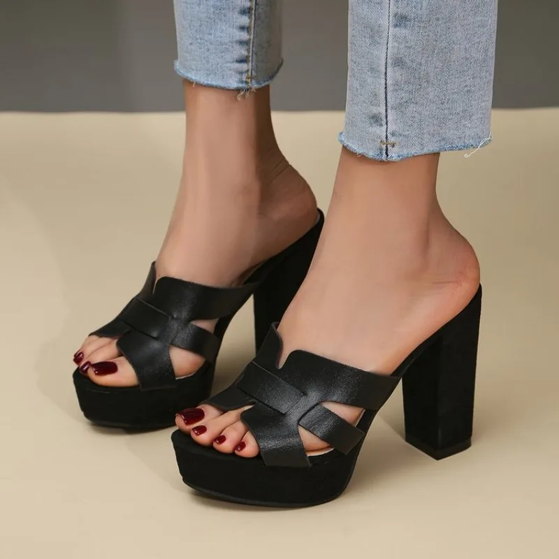 Women Cross Strap High Heels Sandals Summer New Black Hook Heels Party Shoes Woman Fashion Buckle Strap Platform Sandals