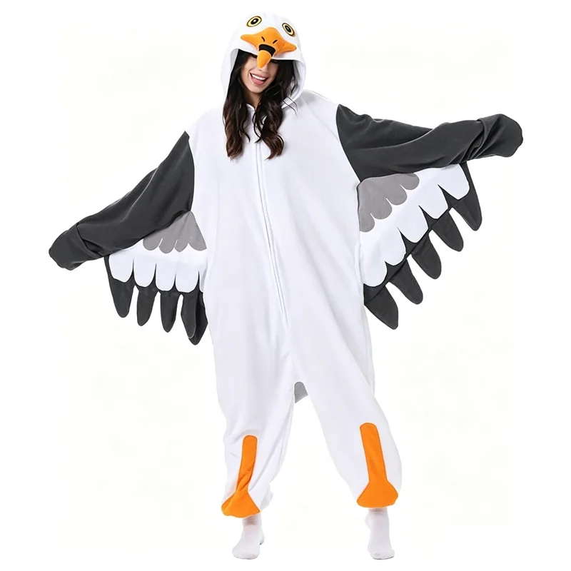 Halloween Party Costumes Seagull One-piece Pajamas for Adults Polar Fleece Cartoon Animals Home Clothes for Men and Women