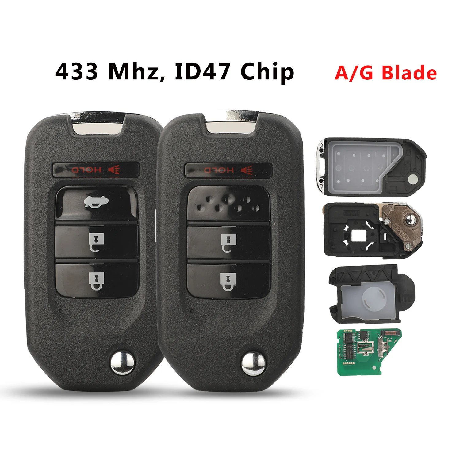 

jingyuqin 433Mhz ID47 Chip A/G System 3/4 Buttons Remote Car Key For Honda GREIZ Civic City XRV Vezel Full Key