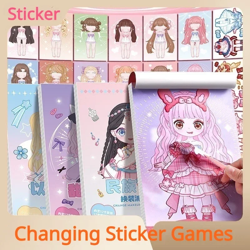 

Replacement Sticker Book Super Cute Girl Stickers Pack Book Children's Cartoon Makeup Show Puzzle Cartoon Handmade DIY Materials