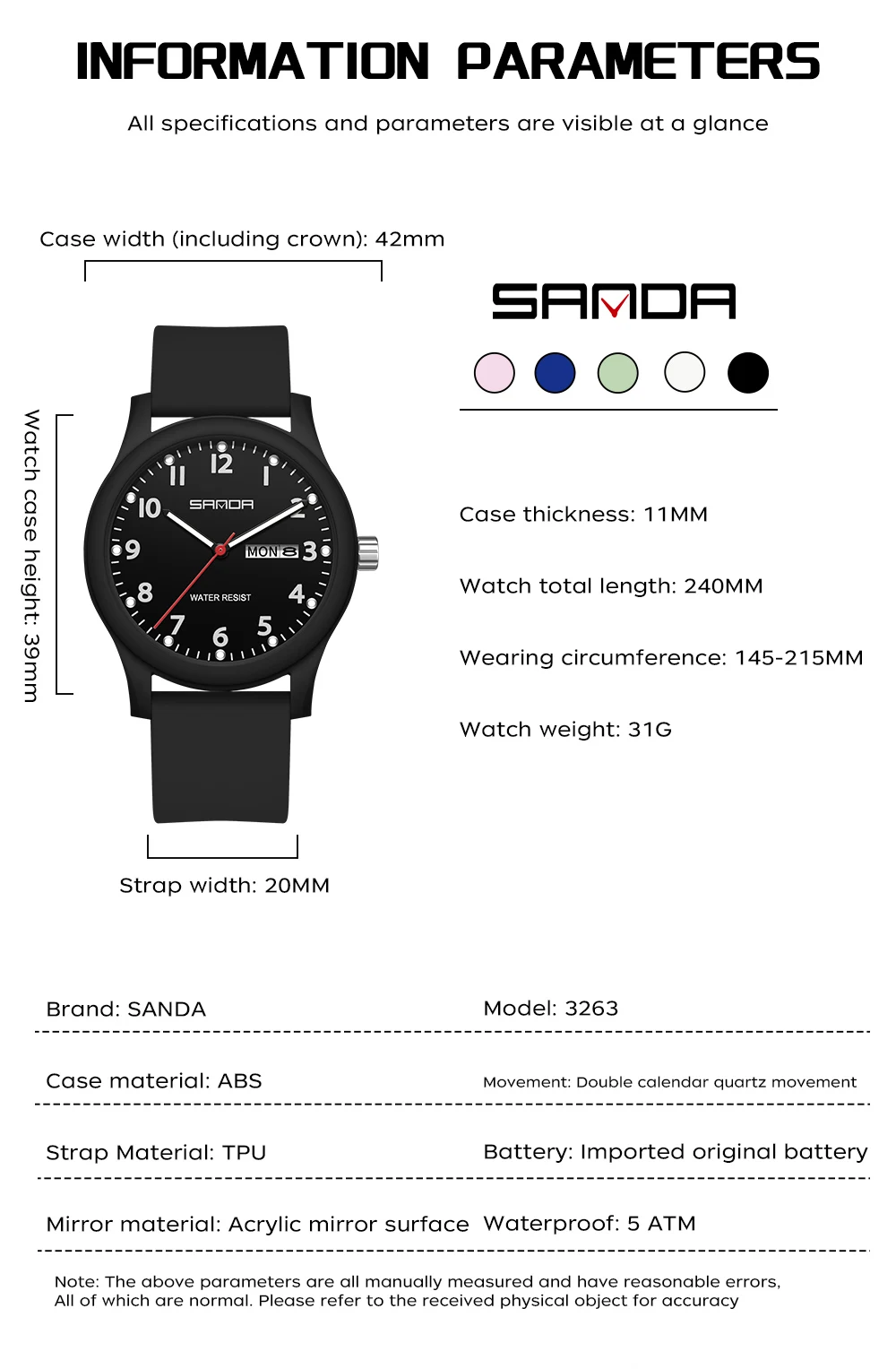 산다 3263 패션 캐주얼 남성 시계 실리콘 스트랩 방수 야광 시계 유니섹스 손목시계 날짜 요일 스포츠 남성 시계
