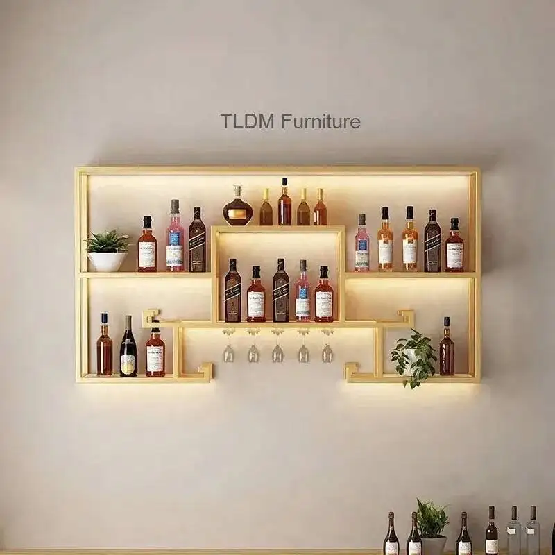 

Display Iron Home Art Light Wine Room Rack Cabinet Bar Luxury Restaurant Living Decorative Wall-mounted Wine Bar Cabinets