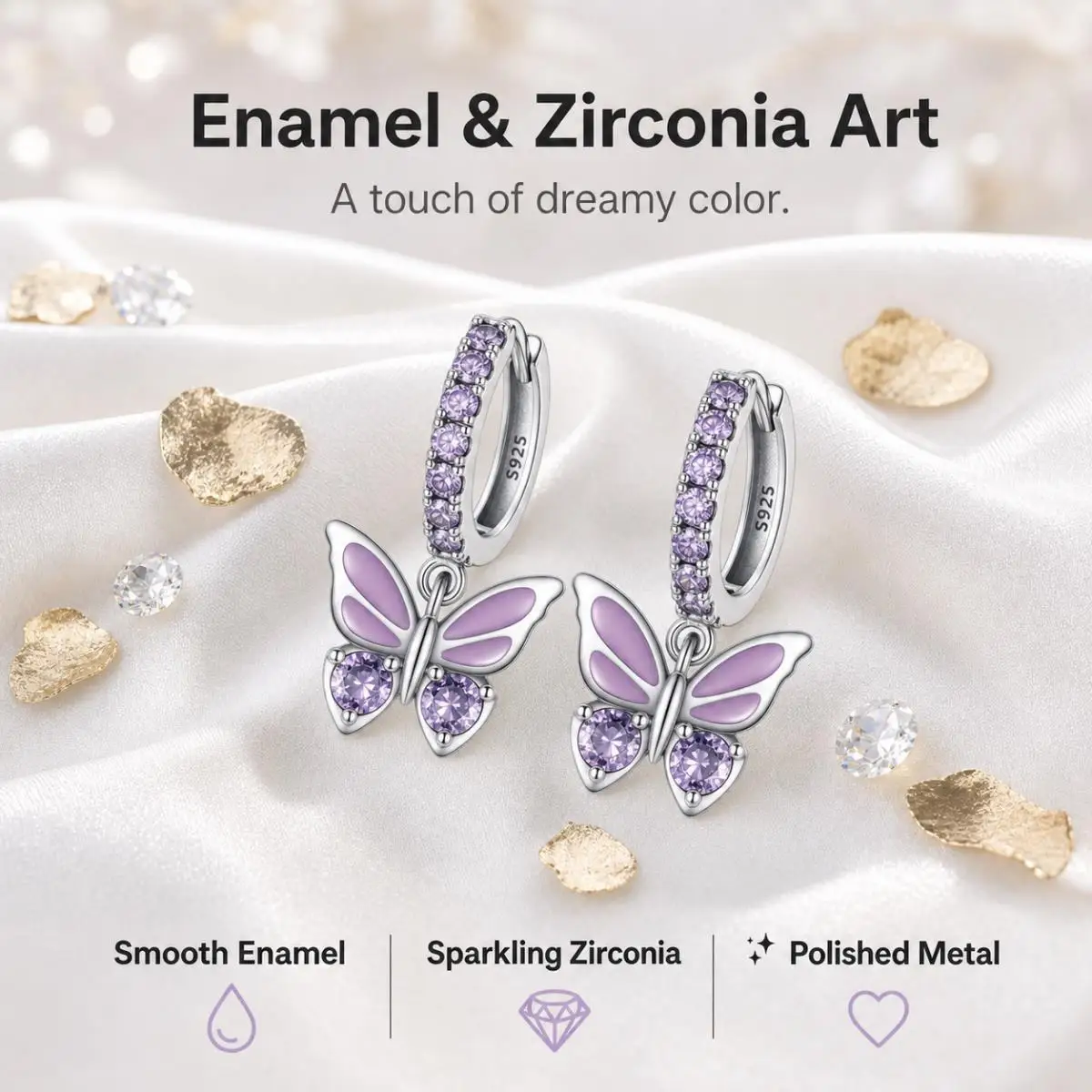 MISEFF S925 Sterling Silver Exquisite Insect Blue Purple Butterfly Earrings Women Fashion Fine Jewelry Birthday Party Gifts