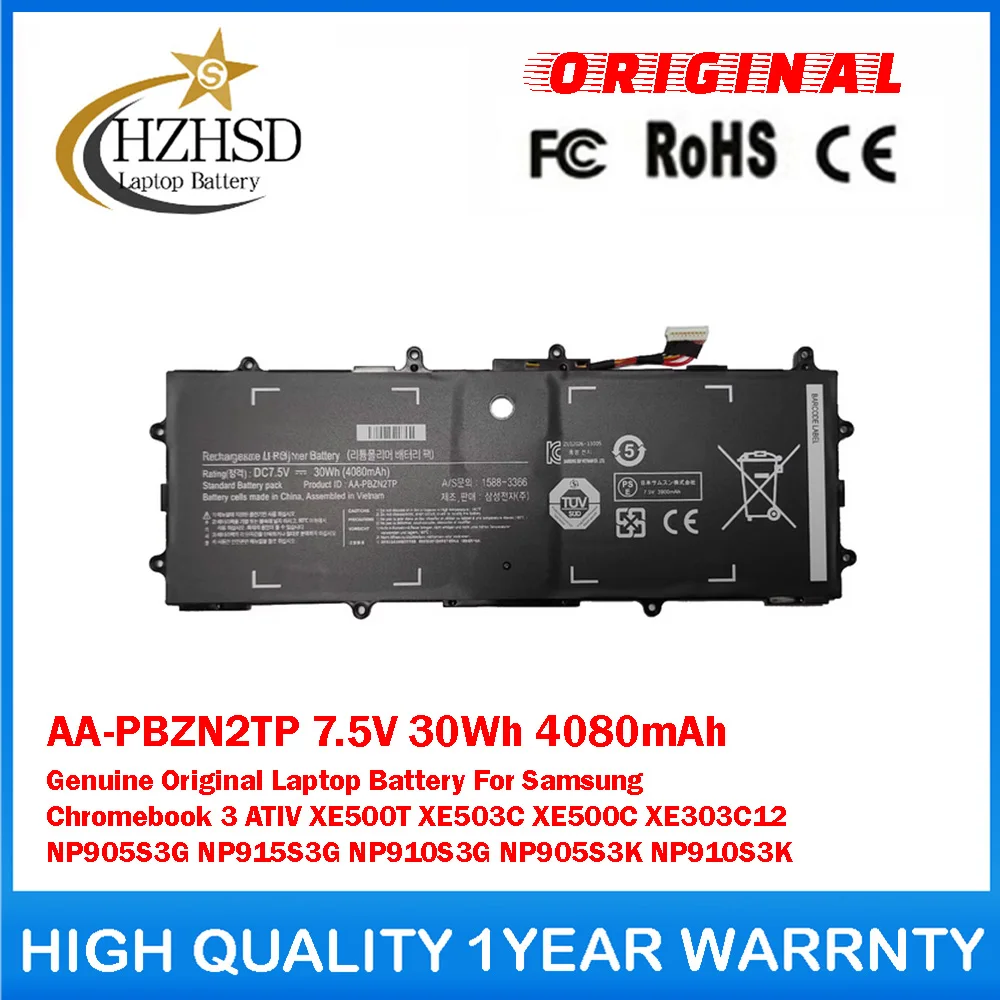AA-PBZN2TP 7.5V 30Wh 4080mAh Genuine Original Laptop Battery For Samsung Chromebook3 ATIV XE500T XE503C XE500C XE303C12 NP905S3G