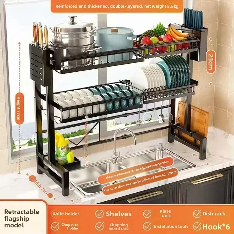 Retractable Kitchen Sink Rack, Countertop, Dishes Drain, Basket, Sink, Dishwasher, Tableware Box, Filtered Water Storage Factory