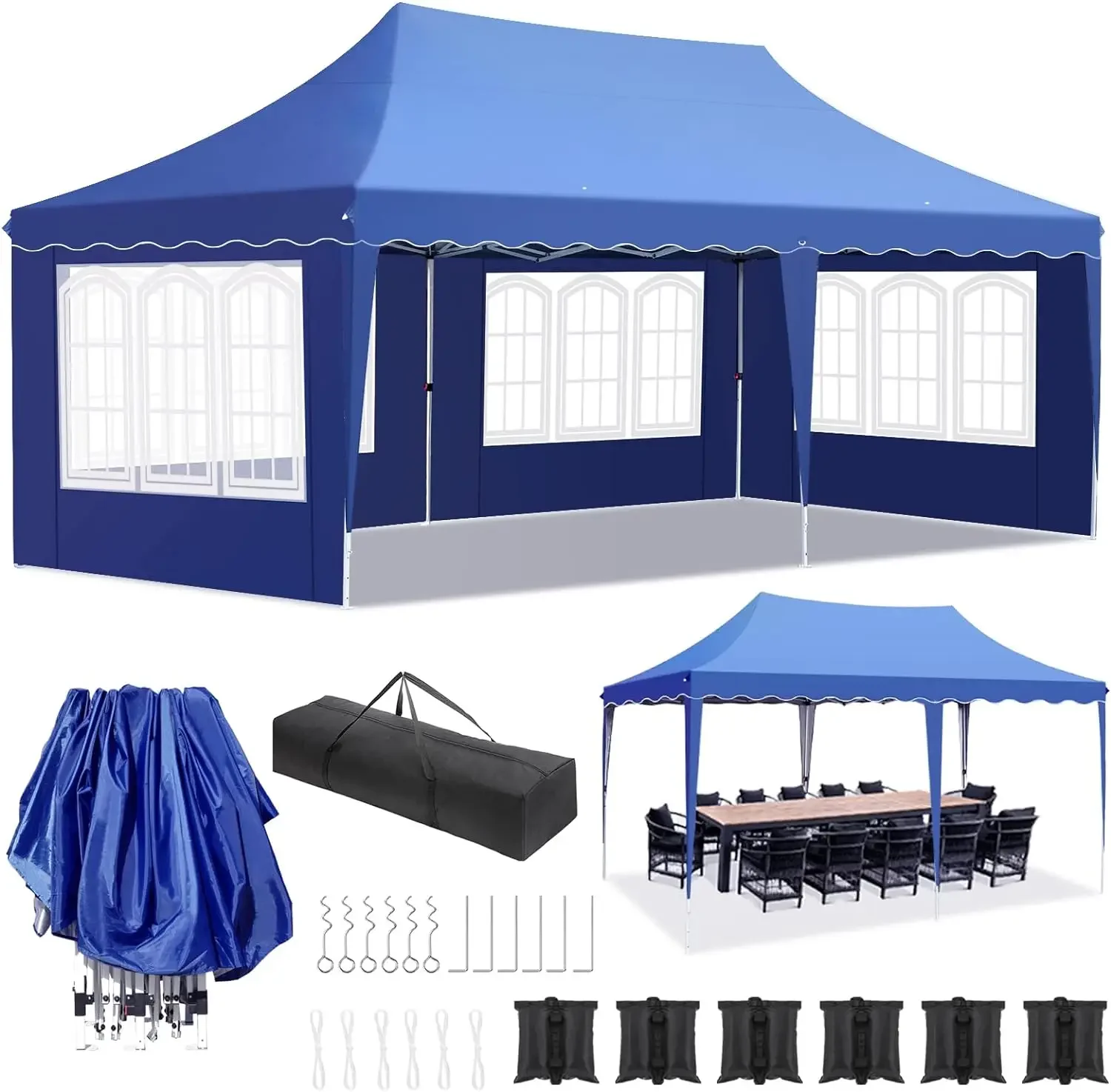 NONE Pavillon Popup Pavillon 3x6m wasserdicht zusammen klappbarer Pavillon Garten zelt Party zelt mit 4 Seitenwänden 6 Sandsack uv50 höhen verstellbar 3