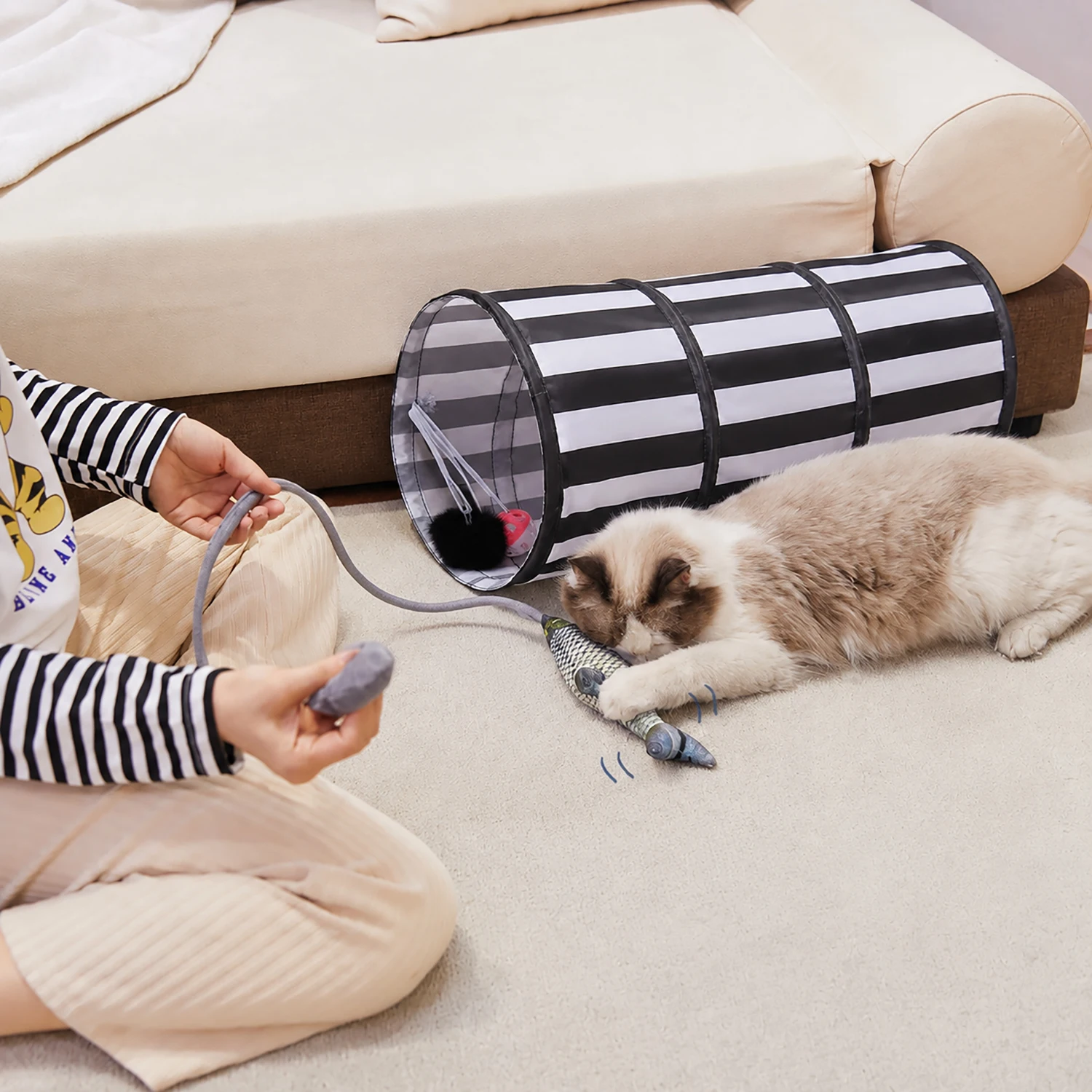 Cat toy with cat tunnel, creative and funny electric fish toy for pets, hand-held airbag cat toy, fish toy